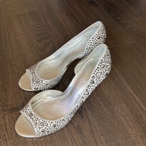 Elegant Silver Rhinestone Peep-Toe Women's Shoes US 5.5 size 36‎